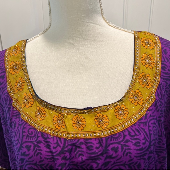 Kaftan Maxi One Size Classics Woman's House Dress Purple Gold - Picture 3 of 11